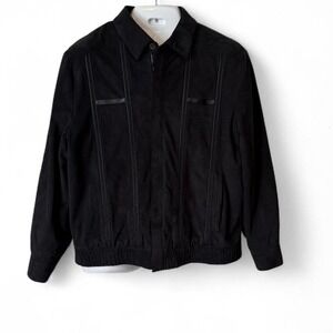 Vintage St Croix Knits Black Faux Suede Bomber Jacket